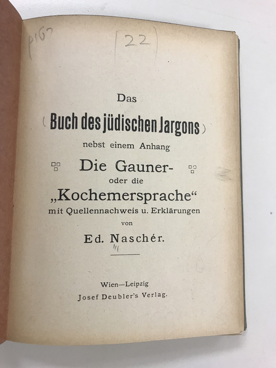 The title page of a dictionary of "jüdische Jargon"