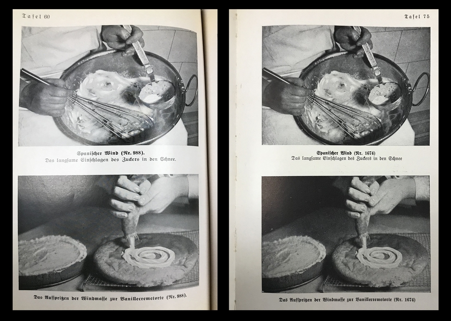 Photographs of Alice Urbach demonstrating how to make a meringue