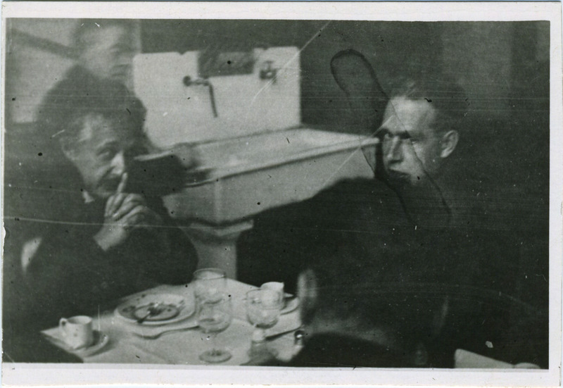 Albert Einstein having lunch with Niels Bohr and others - The