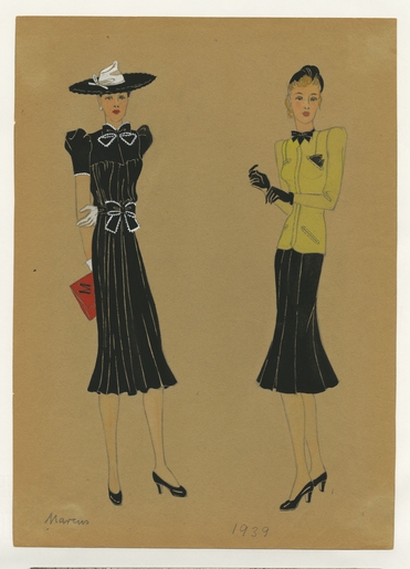 Fashion Illustration: Black Silk Dress and Chartruese Jacket