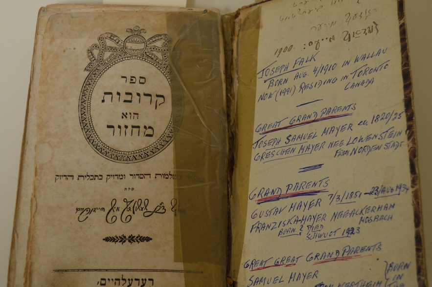 Family names inscribed inside a Roedelheim Machzor