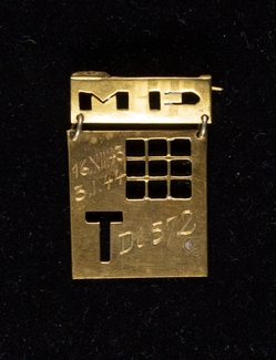Pin made in memory of Marie Picková's arrest in Theresienstadt, 1944