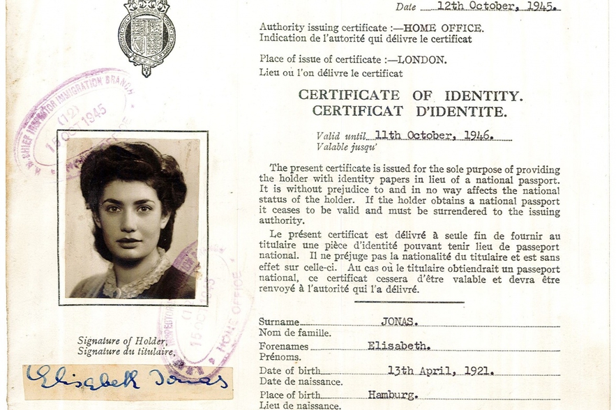 Certificate of Identity issued to Elisabeth Jonas