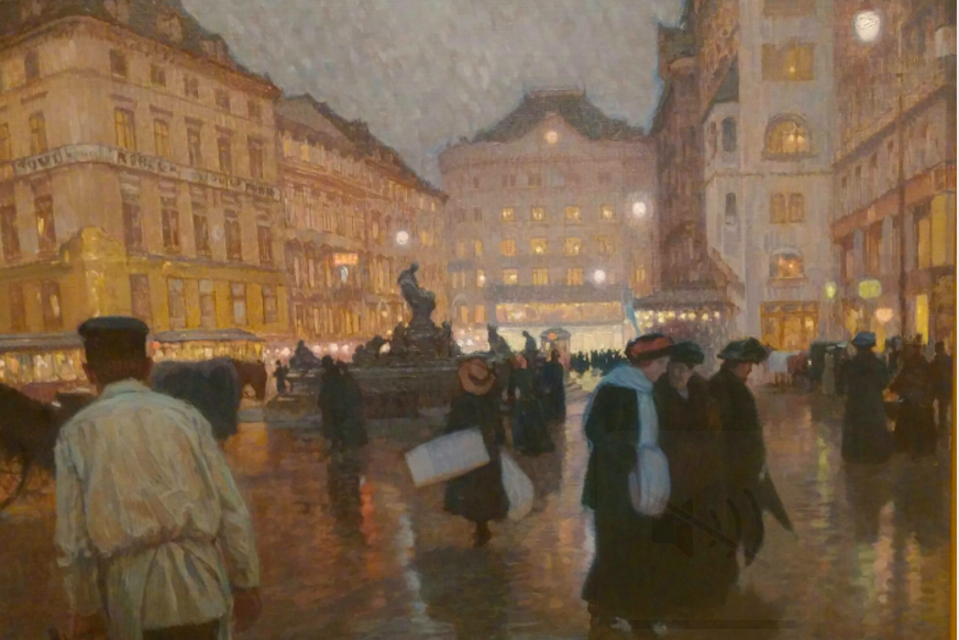 A winter street scene in Vienna, Ferdinand Kruis