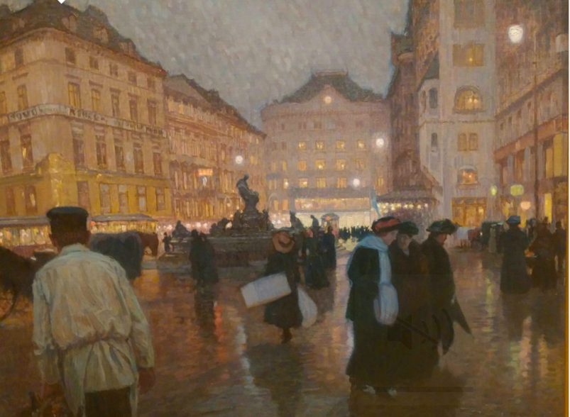 A winter street scene in Vienna, Ferdinand Kruis