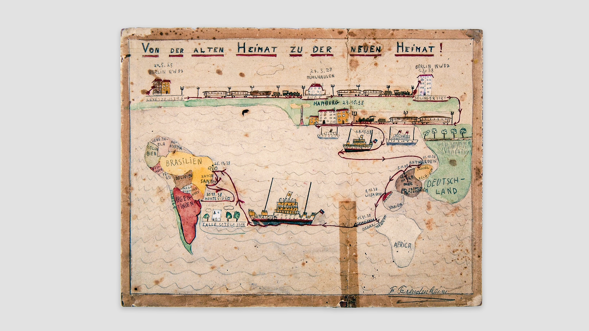12-year-old Fritz Freudenheim’s Map of his Flight from Nazi Germany
