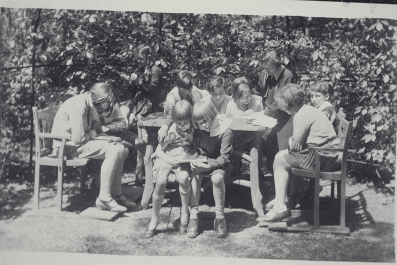 Children studying outdoors