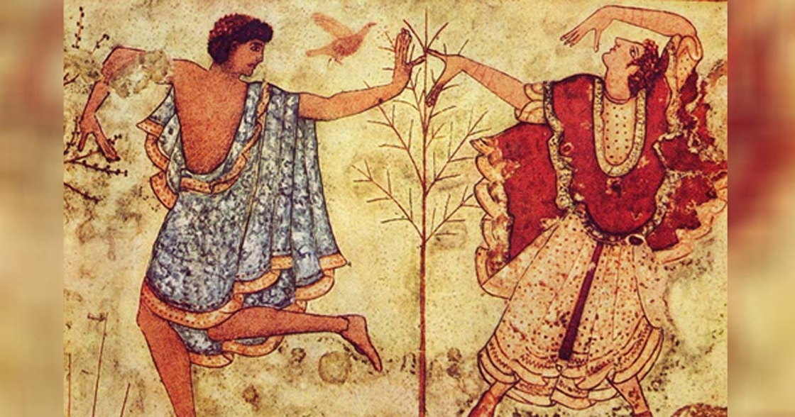 Detail of two dancers from an Etruscan Tomb