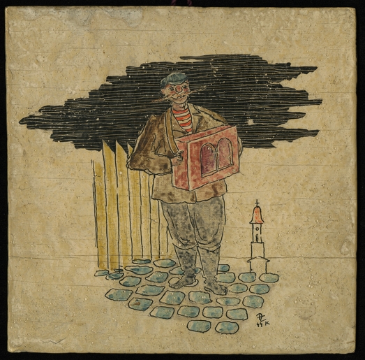 Artwork of a character from the Child’s Opera Brundibar, 1944.