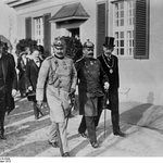 Carl Neuberg (fourth from right) walking in the background behind Kaiser Wilhem at the opening of the Kaiser Wilhelm Institute for Experimental Therapy in Dahlem in 1913.