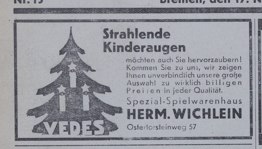 Toy advertisement from the Bremen Jüdisches Gemeindeblatt