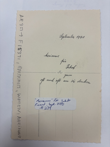 A note from Marianne Rein to Jacob Picard, dated 1940