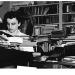 LBI Librarian Irmgard Foerg at LBI's first office on 1239 Broadway, New York, 1960s