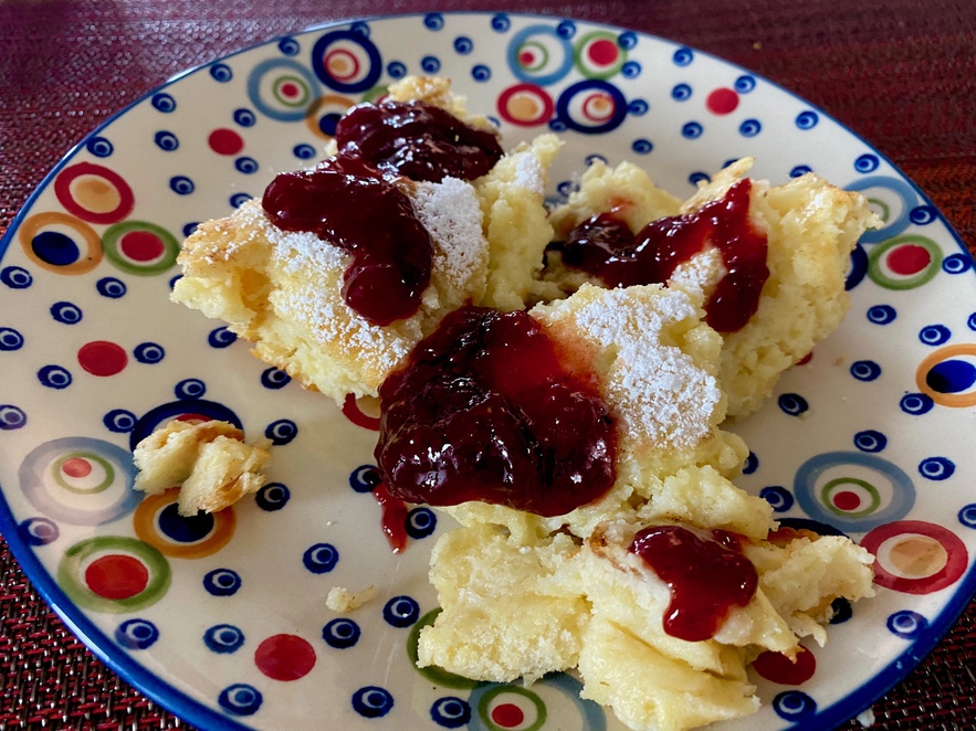 A plated Kaiserschmarrn is best served with jam and a good, strong cup of coffee.