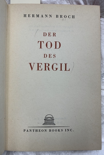 Der Tod der Vergil, Hermann Broch, title page