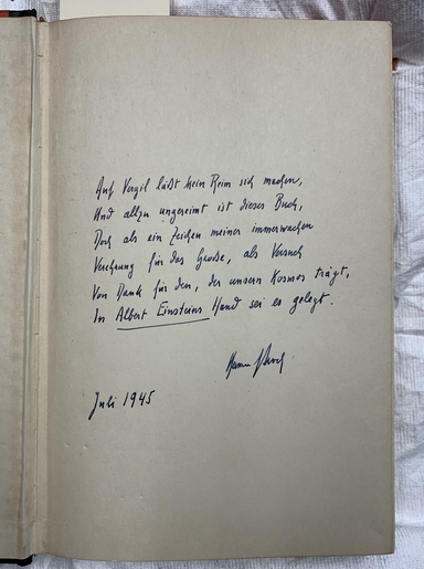 Der Tod des Vergil, Hermann Broch, inscription