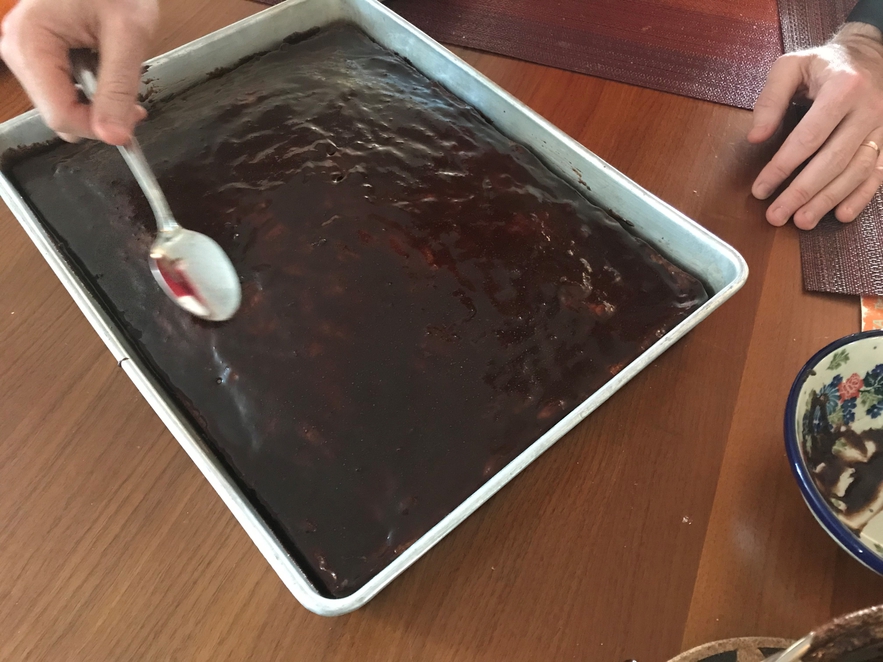 Smoothing the glaze on the Lebkuchen