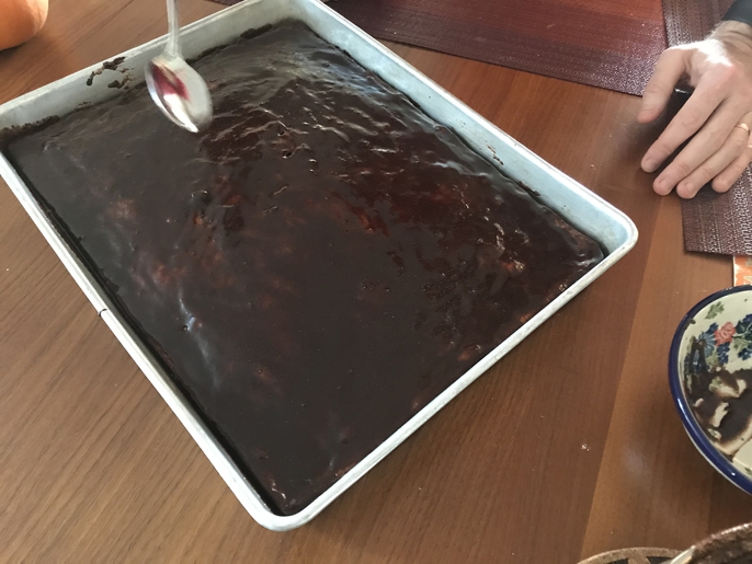 A chocolate glaze on Lebkuchen, a German Christmas treat adopted for the Jewish holidays