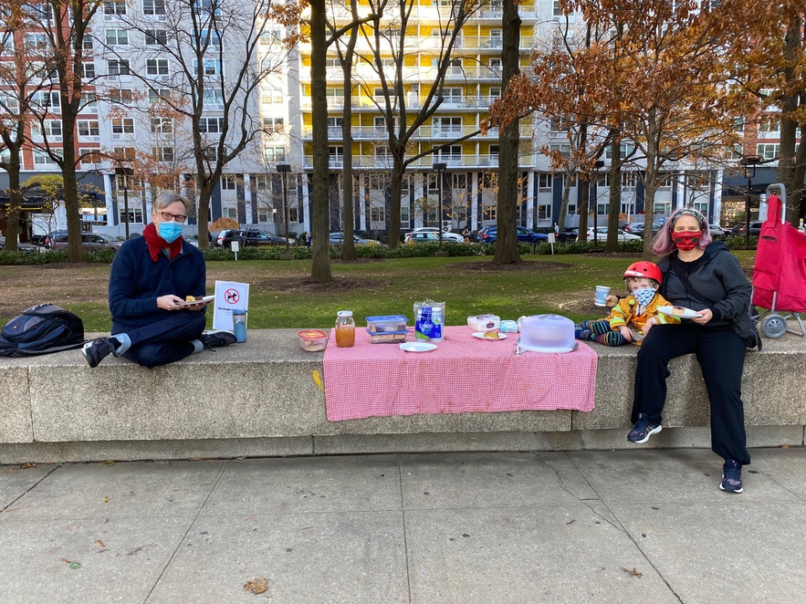 Enjoying cookies outdoors