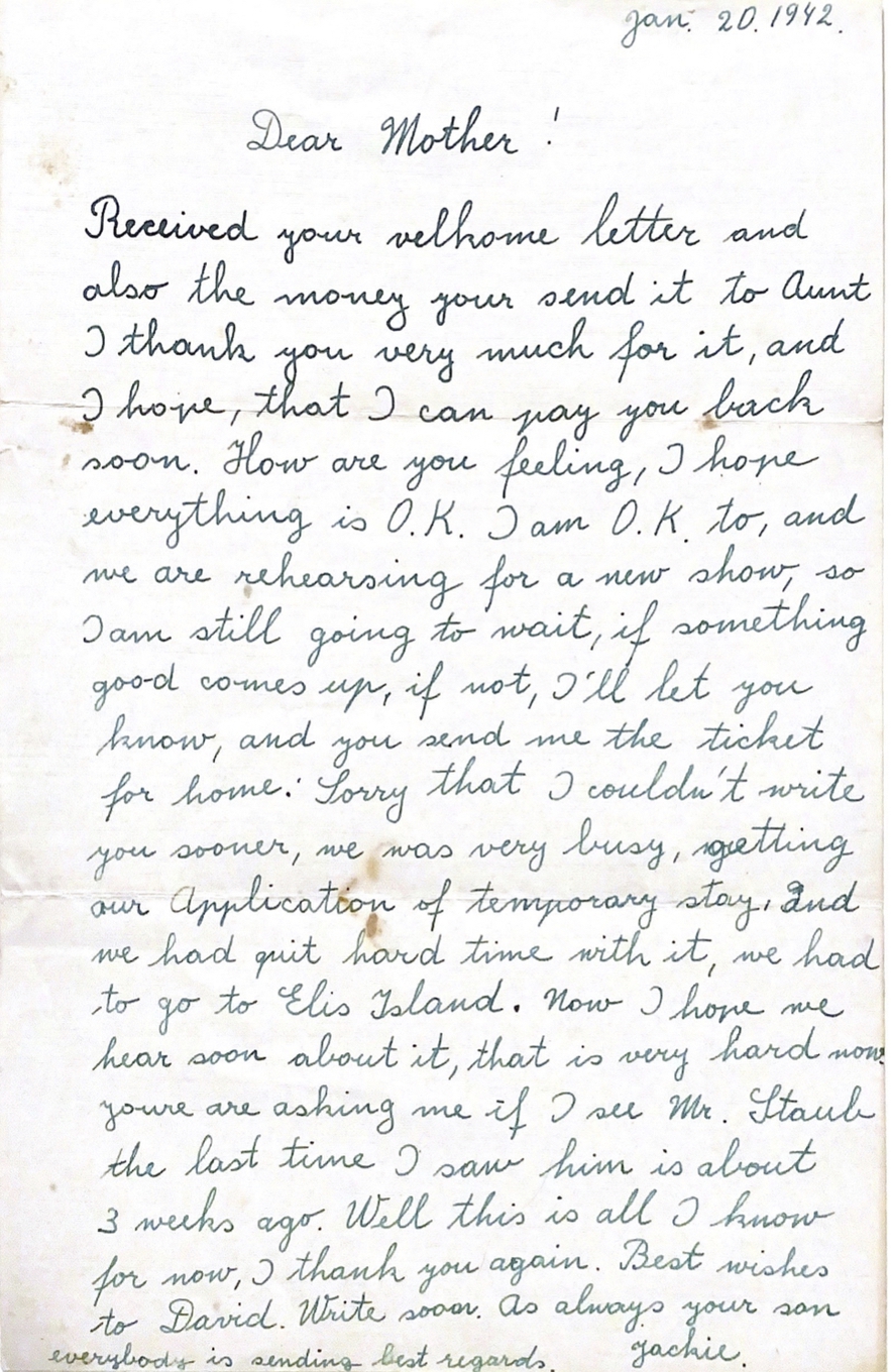 Jackie Gerlich, letter to his mother (Regina Fuks)