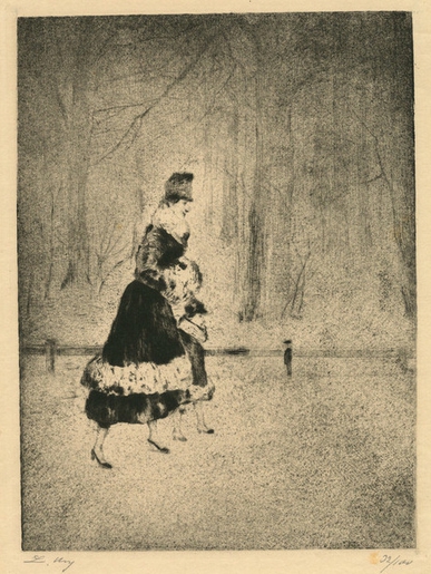 Lady and Child in Tiergarten by Lesser Ury