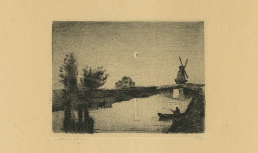 Moonlit Dutch Landscape by Lesser Ury
