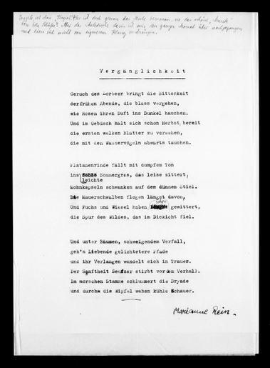 A poem to Jacob Picard from Marianne Rein.