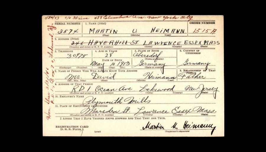 Martin Heiman Draft Card