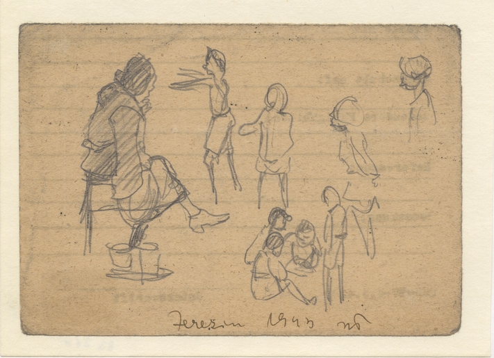 Norbert Troller, Drawing of children at play in the ghetto under an adult supervisor.