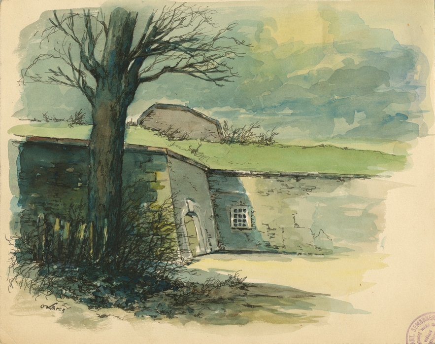 Otto Karas, Theresienstadt, fortification wall,1942. LBI, 84.506.
