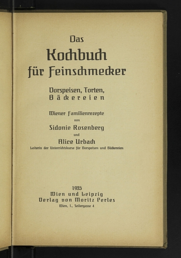 Alice Urbach first cookbook, published with her sister Sidonie Rosenberg