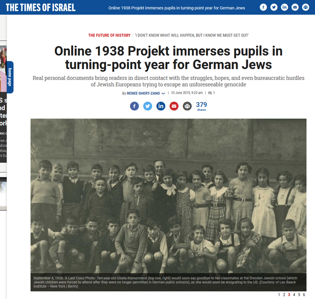 Times of Israel | Online 1938Projekt immerses pupils in turning-point year for German Jews