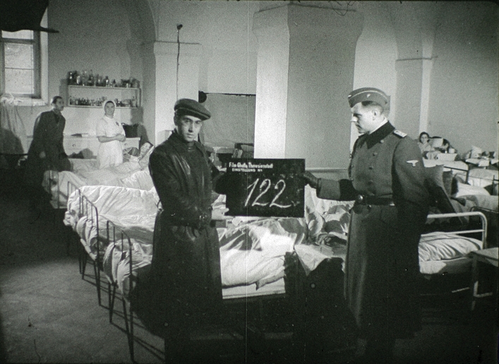 Photograph identified by historian Karel Margry as having been taken during the shooting of the first Theresienstadt film in 1942.