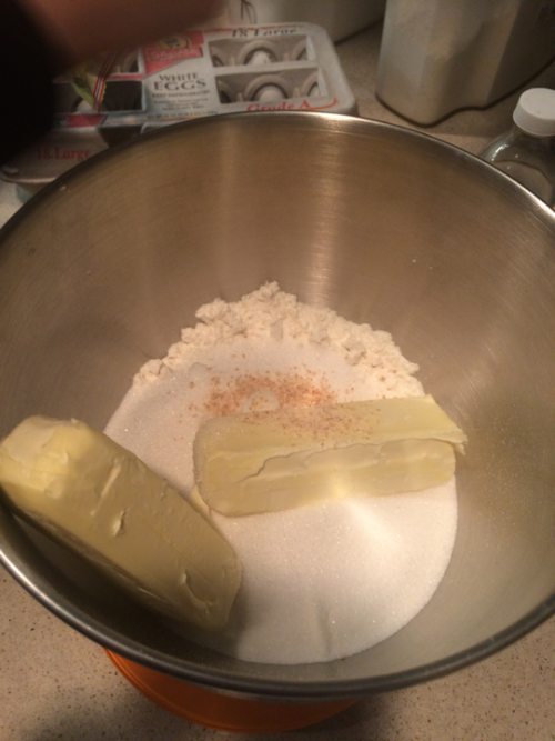 Adding butter to the Spitzbuben batter