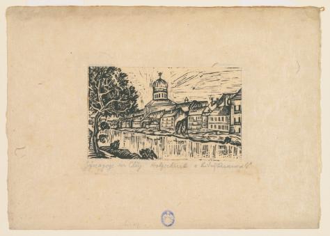 The synagogue in (Oradea), Romania, from a woodcut by Ludwig Rosenwald