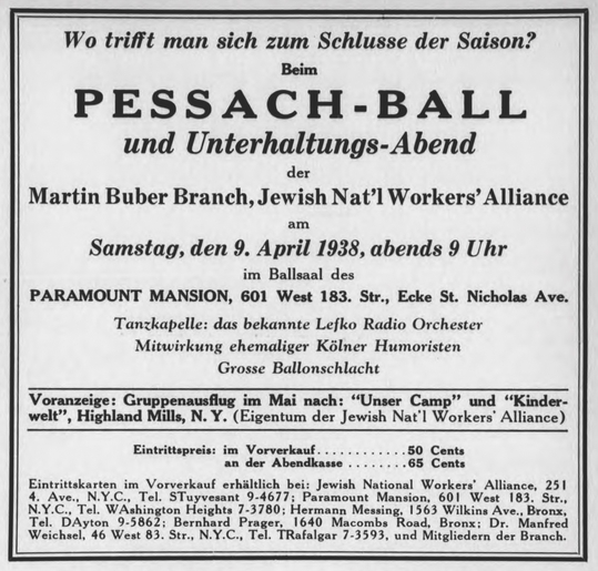 Washington Heights, Pessach Ball