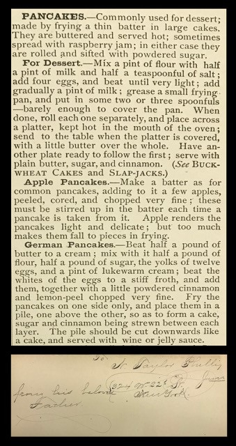 A recipe for German pancakes from a book owned by