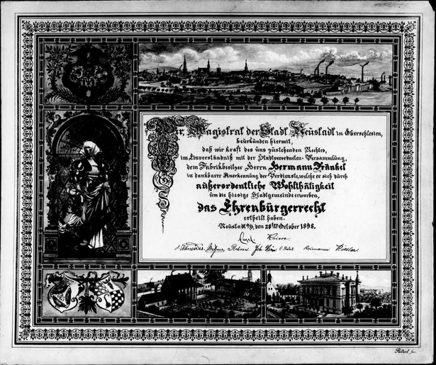 Honorary Citizenship Certificate for Hermann Fraenkel