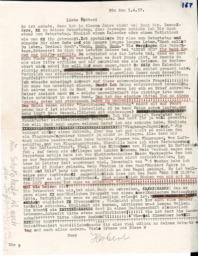 A letter from Herbert Freeman to his parents, 1937