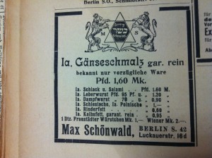 An advertisement from schmalz in an early 20th century Jewish newspaper