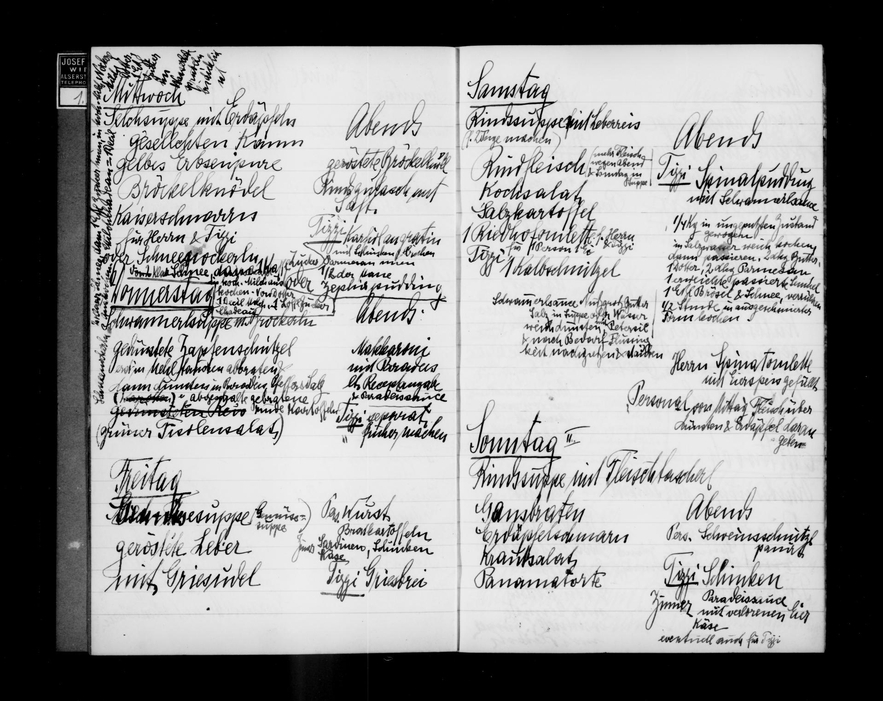 Manuscript menu from a notebook in the Hedi Levenback Collection