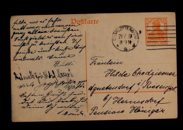 A postcard to Hilde Wenzel from her mother, father and sisters, Margot and Gertrude