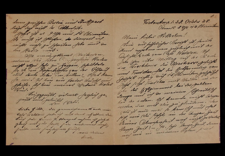 Letter to Hilde Wenzel from her father, Ludwig Chodziesner, and with a note from her sister, Gertrude Kolmar