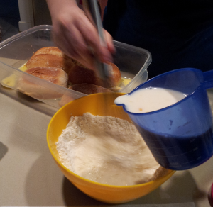 Making the batter for the "Apfel-Eierkuchen."