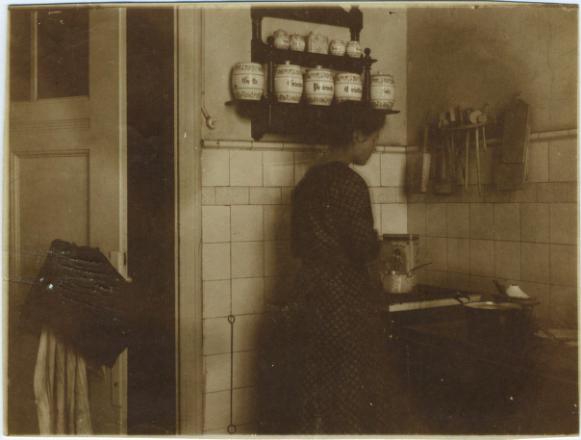 Marta Fraenkel in the kitchen, circa 1915.