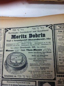 An advertisement for matzo in a German-Jewish newspaper