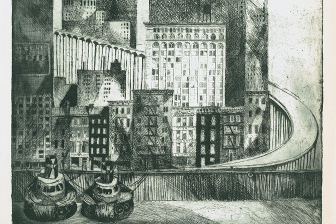 New York City etching by Norbert Troller