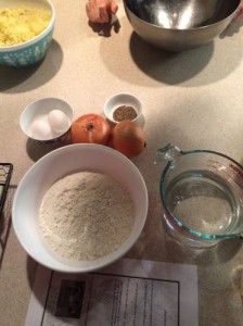 Preparing the ingredients to make a knish